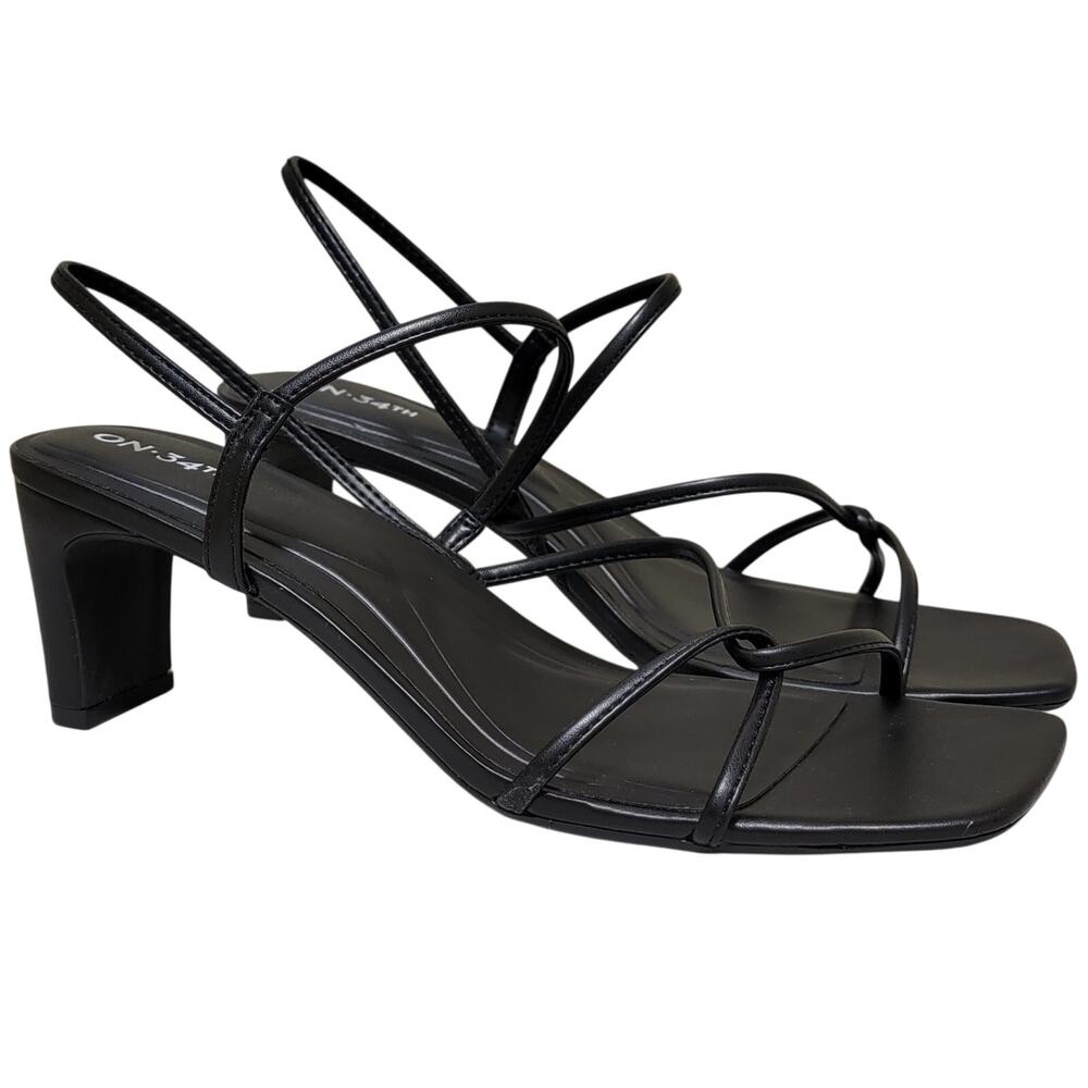 On 34th Women Cloverr Slingback Strappy Sandals Size US 12M Black Faux Leather
